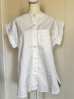 Vintage DIANNE B White 100% Cotton Button-Down Short Sleeve Blouse Size S Pocket